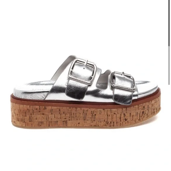 NWT J/SLIDES BELINDA Silver Leather Sandal - Picture 2 of 14